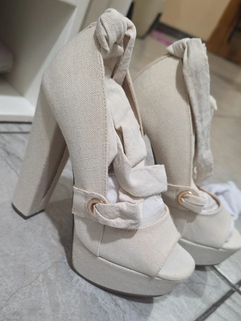 Women's Ivory Platform Knot Tie High Heels